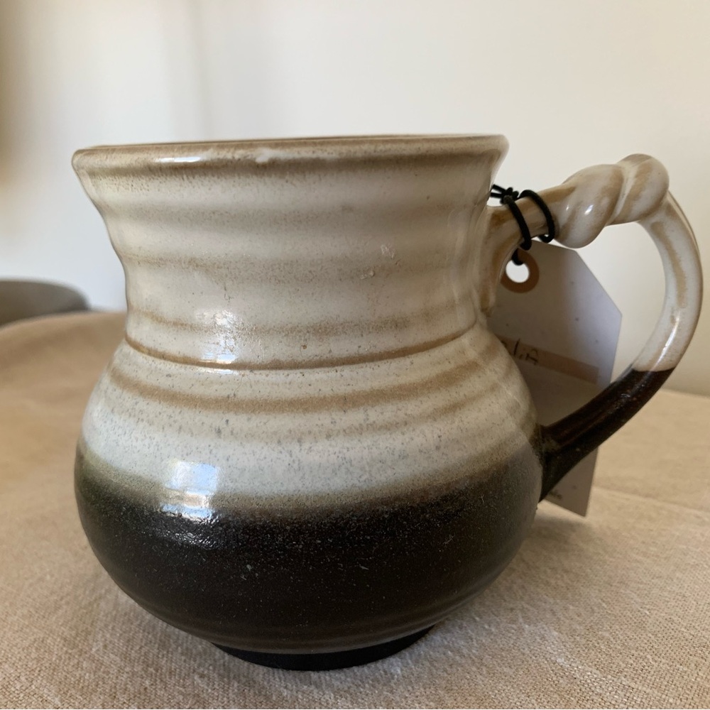 Rustic Ceramic Mug with Handle - Cream and Brown